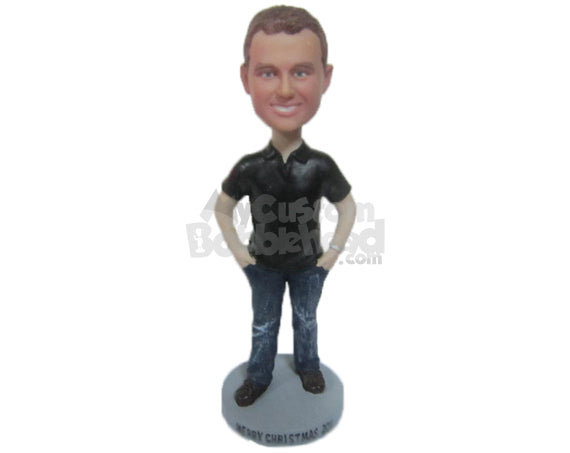 Custom Bobblehead Handsome Male Blushing With Hands In Pocket - Leisure & Casual Casual Males Personalized Bobblehead & Cake Topper Custom Bobblehead Handsome Male Blushing With Hands In Pocket - Leisure & Casual Casual Males Personalized Bobblehead & Cake Topper